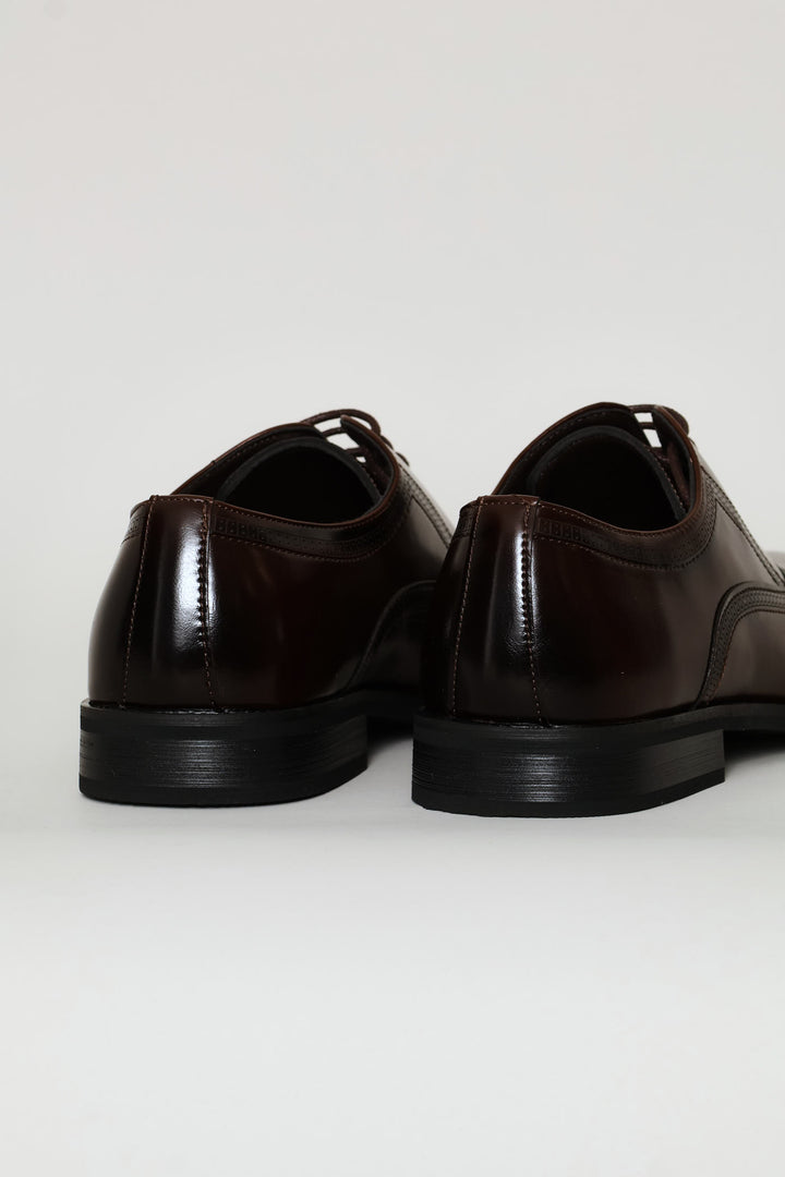 Toe Cap Detail Formal Lace Up Oxford Shoe - Chocolate