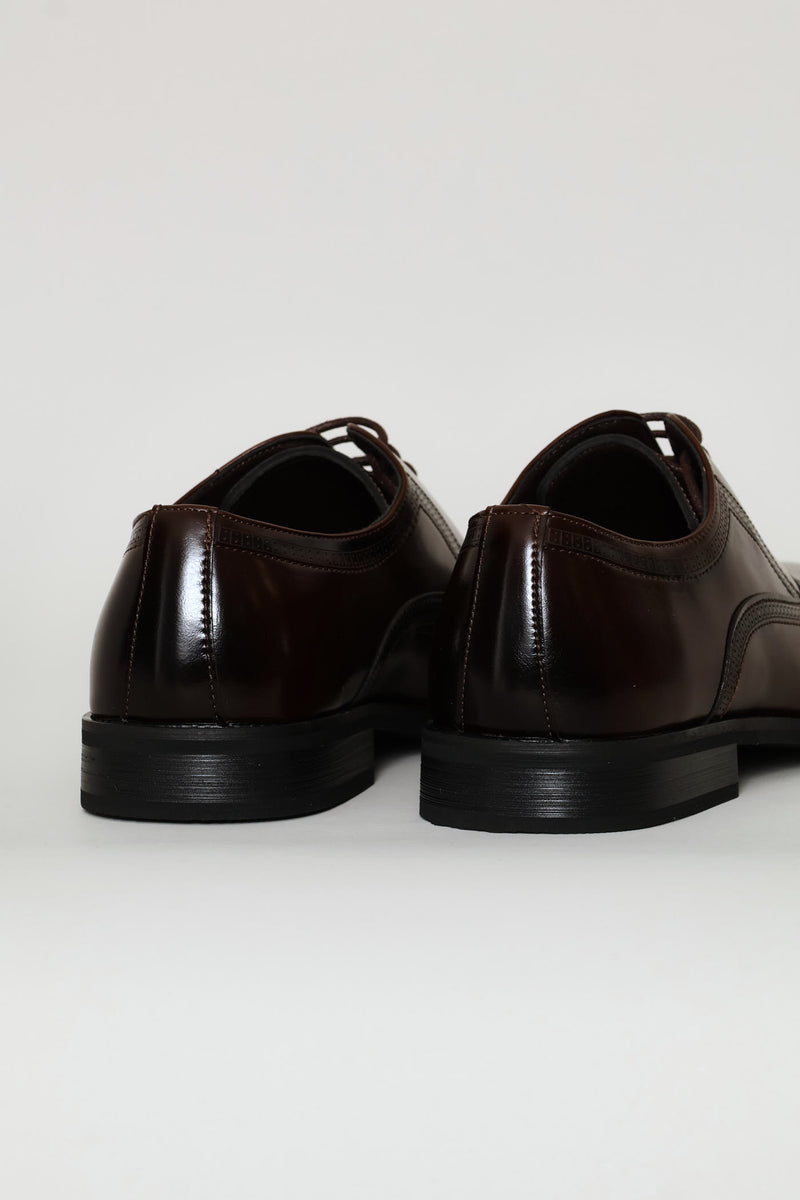 Toe Cap Detail Formal Lace Up Oxford Shoe - Chocolate