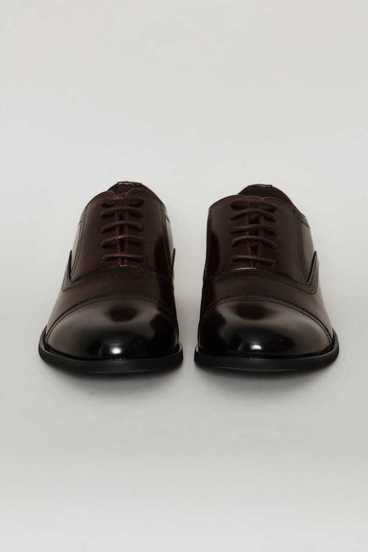 Toe Cap Detail Formal Lace Up Oxford Shoe - Chocolate