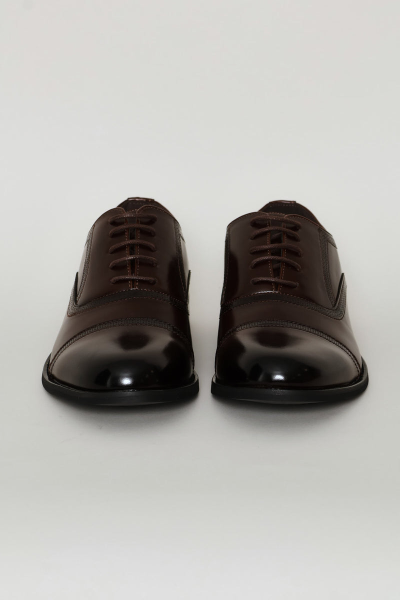 Toe Cap Detail Formal Lace Up Oxford Shoe - Chocolate