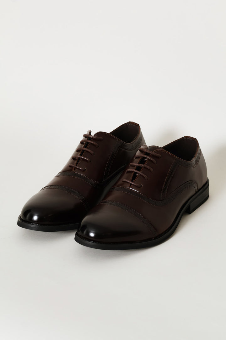 Toe Cap Detail Formal Lace Up Oxford Shoe - Chocolate