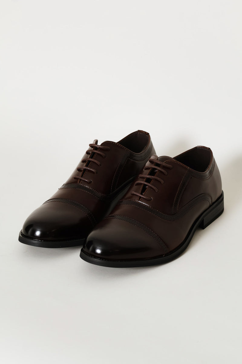 Toe Cap Detail Formal Lace Up Oxford Shoe - Chocolate