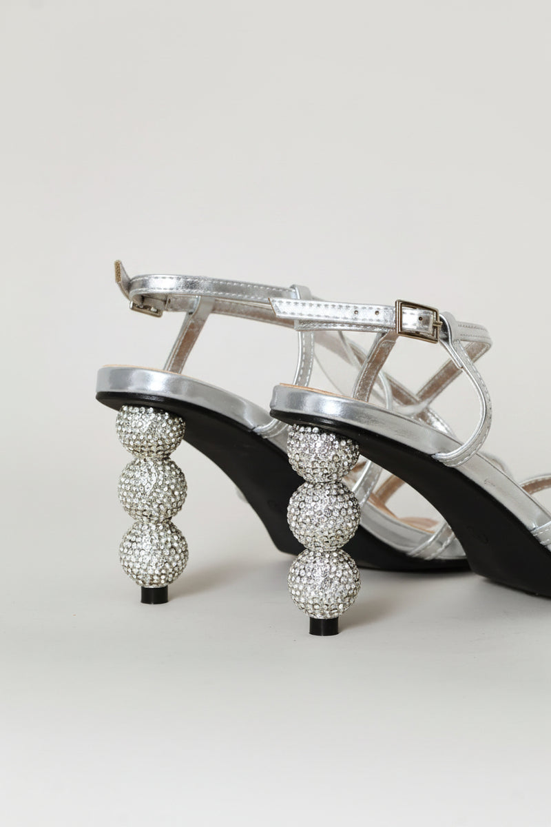 Diamante Triple Multistrap Sandal Heel - Silver