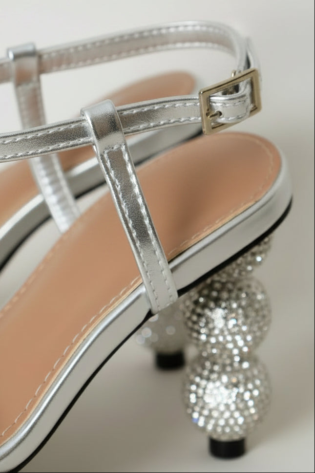Diamante Triple Multistrap Sandal Heel - Silver