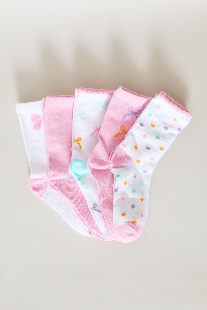 Pre-Girls 5 Pack Bow Anklet Socks - Multi