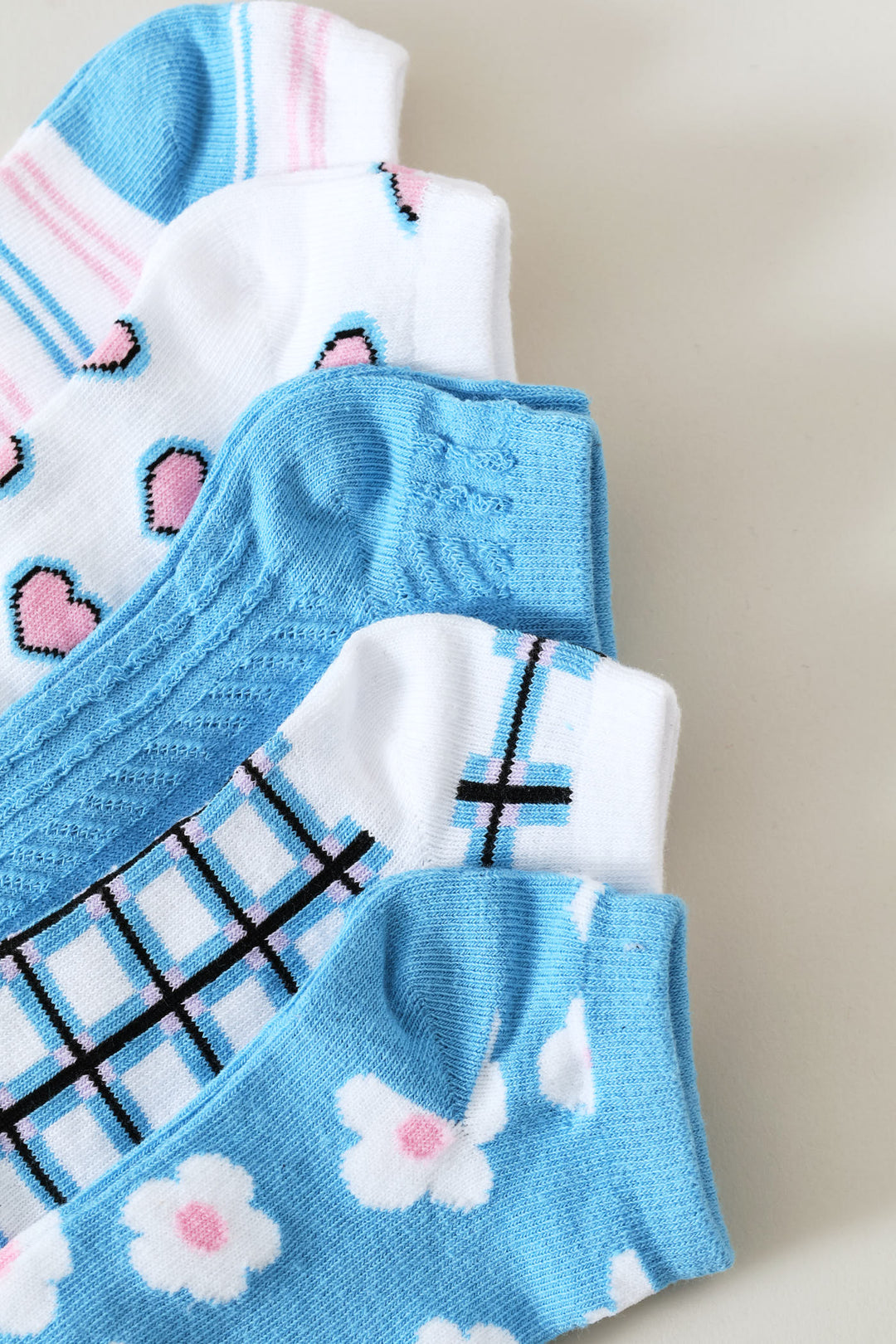 Pre-Girls 5 Pack Floral Stripe Low Cut Socks - Blue