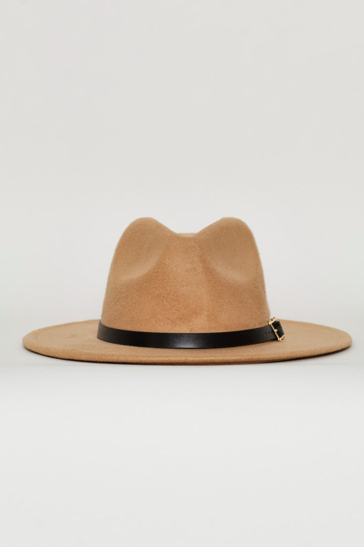 Buckle Detail Felt Hat - Camel