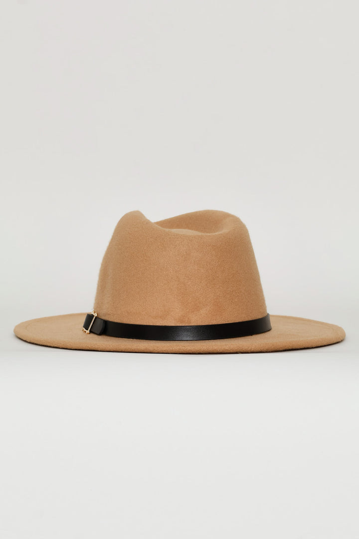 Buckle Detail Felt Hat - Camel