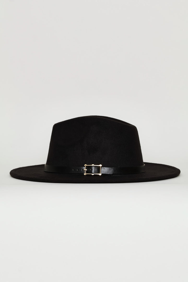 Buckle Detail Felt Hat - Black