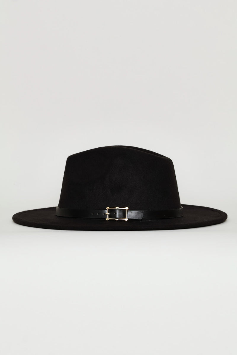 Buckle Detail Felt Hat - Black