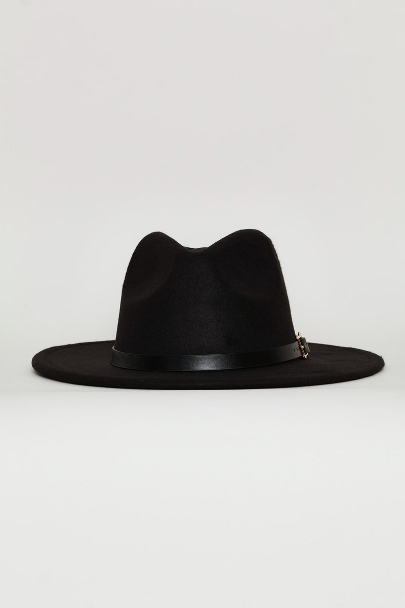 Buckle Detail Felt Hat - Black