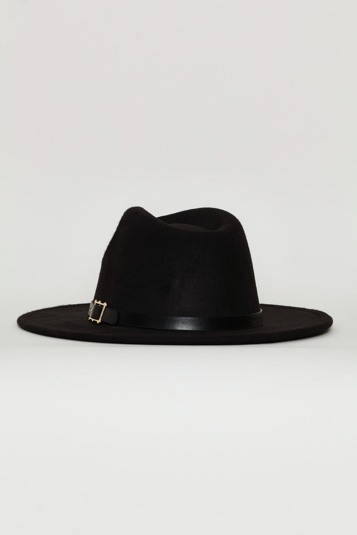Buckle Detail Felt Hat - Black