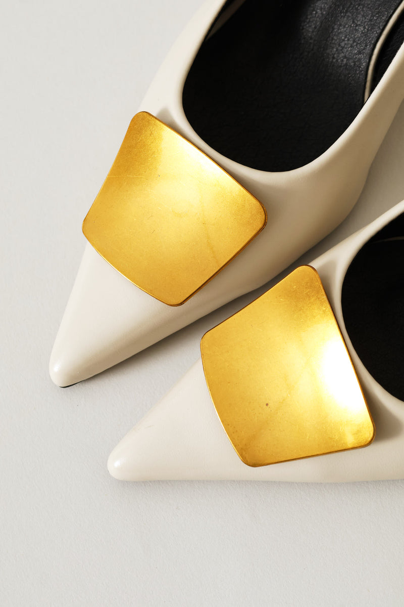 Metal Trim Court Kitten Heel - Stone