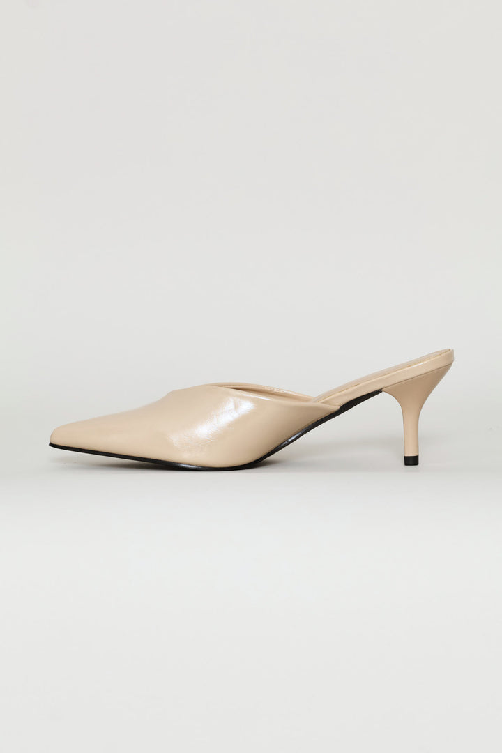 V-Cut Pointy Mule Heel - Stone