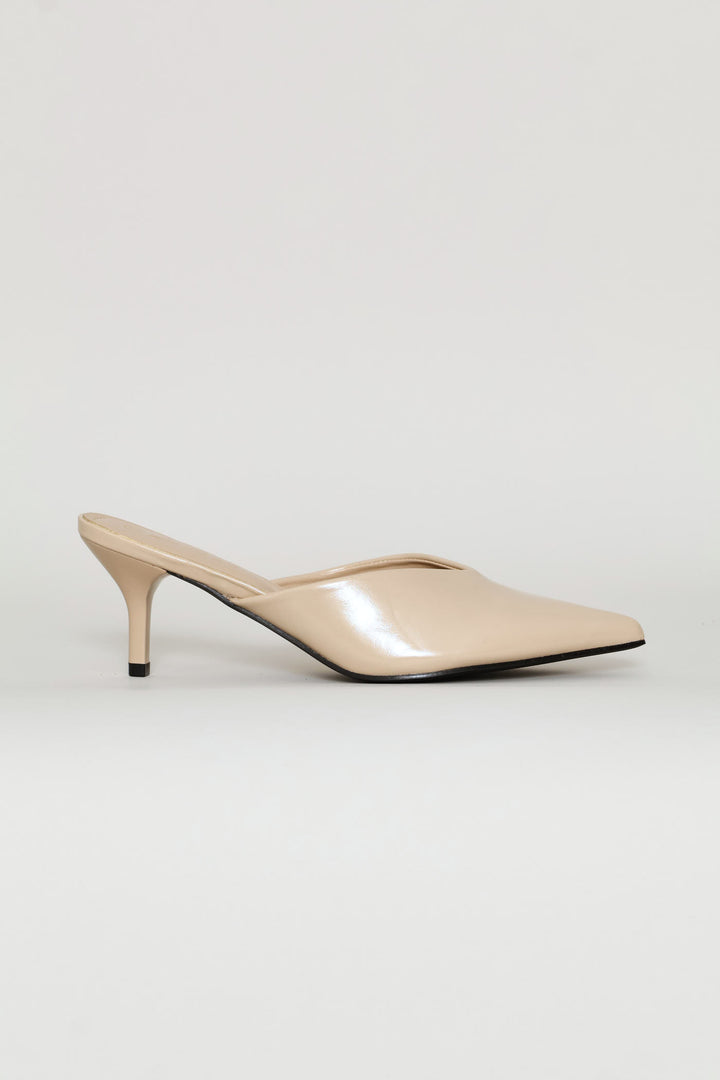 V-Cut Pointy Mule Heel - Stone