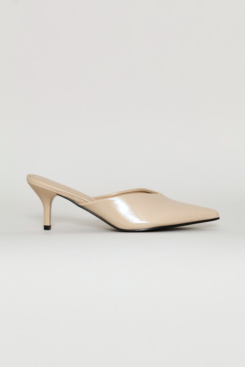 V-Cut Pointy Mule Heel - Stone