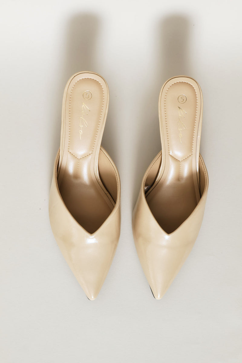 V-Cut Pointy Mule Heel - Stone