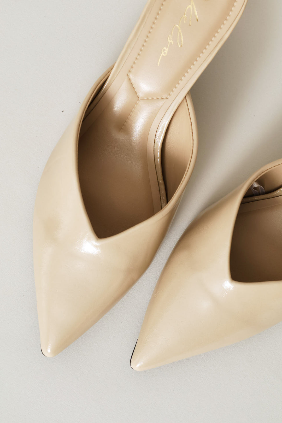 V-Cut Pointy Mule Heel - Stone