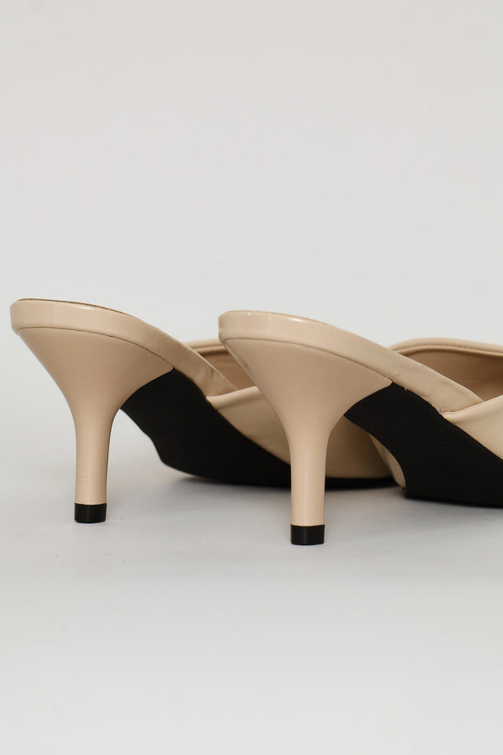 V-Cut Pointy Mule Heel - Stone
