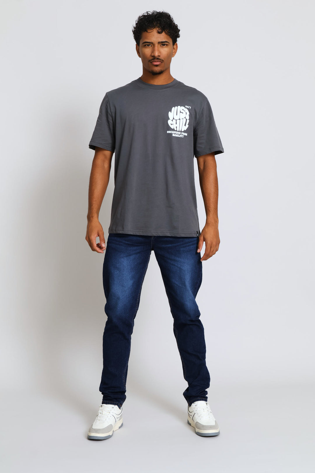 Just Chill Front & Back Print Tee - Dark Grey