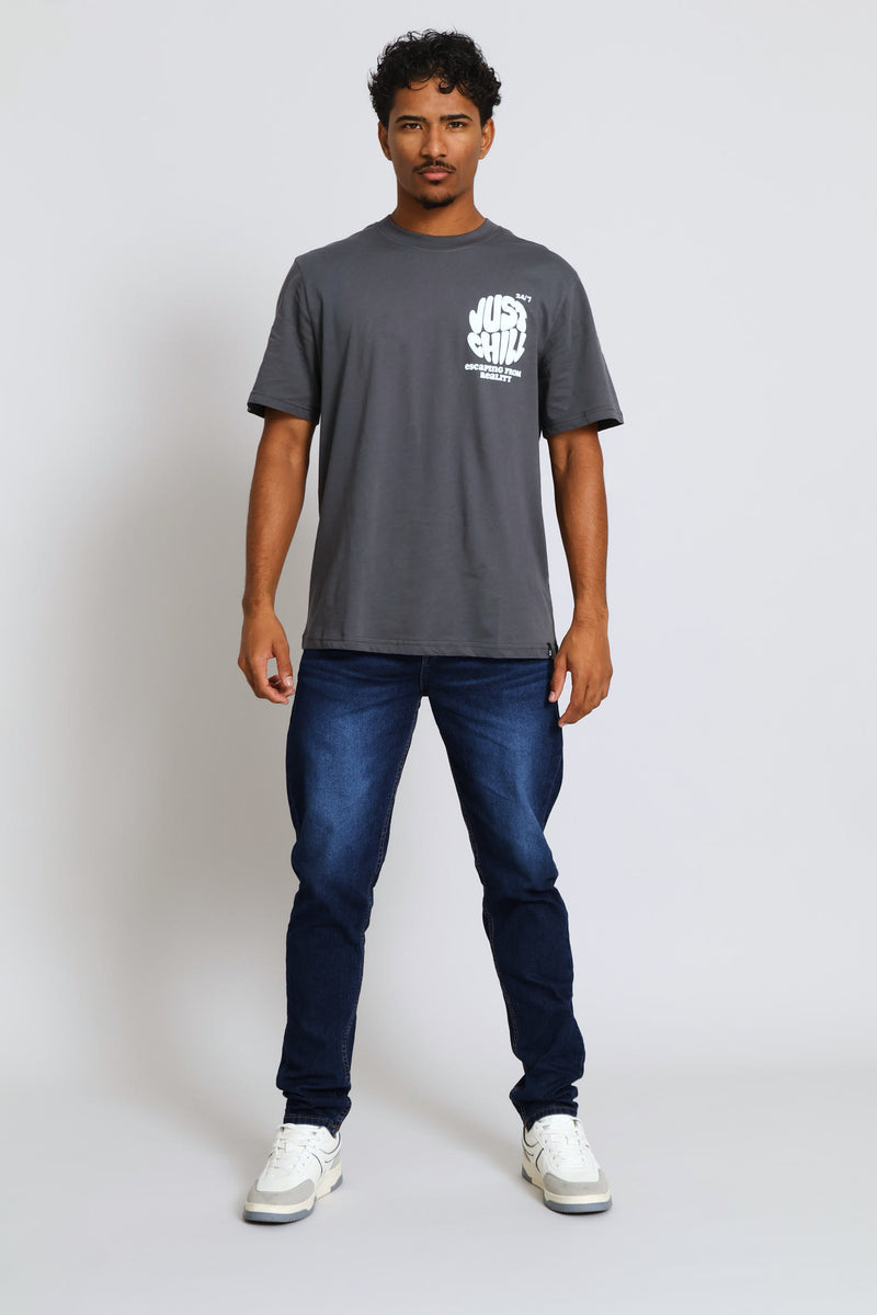 Just Chill Front & Back Print Tee - Dark Grey