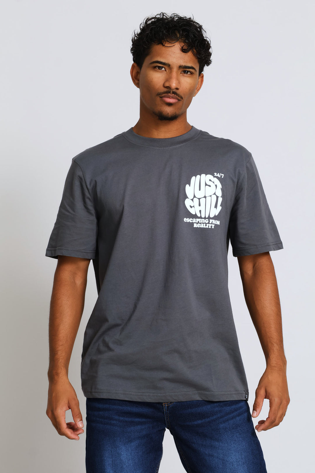 Just Chill Front & Back Print Tee - Dark Grey