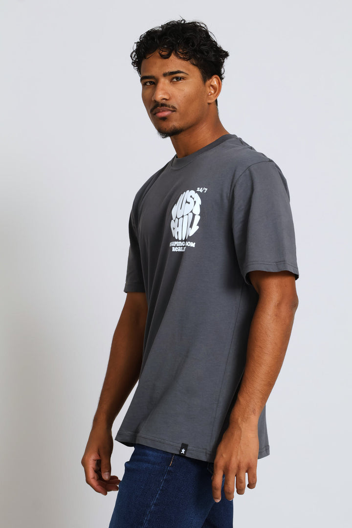 Just Chill Front & Back Print Tee - Dark Grey
