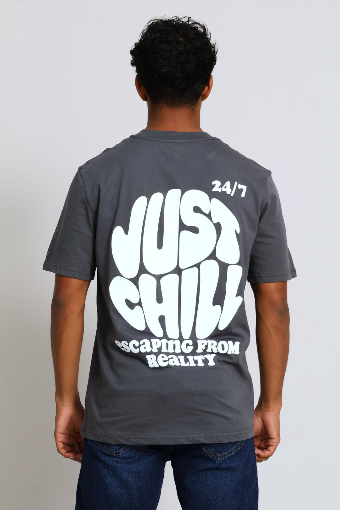 Just Chill Front & Back Print Tee - Dark Grey