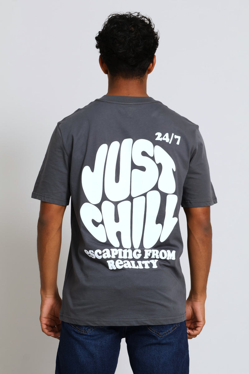 Just Chill Front & Back Print Tee - Dark Grey