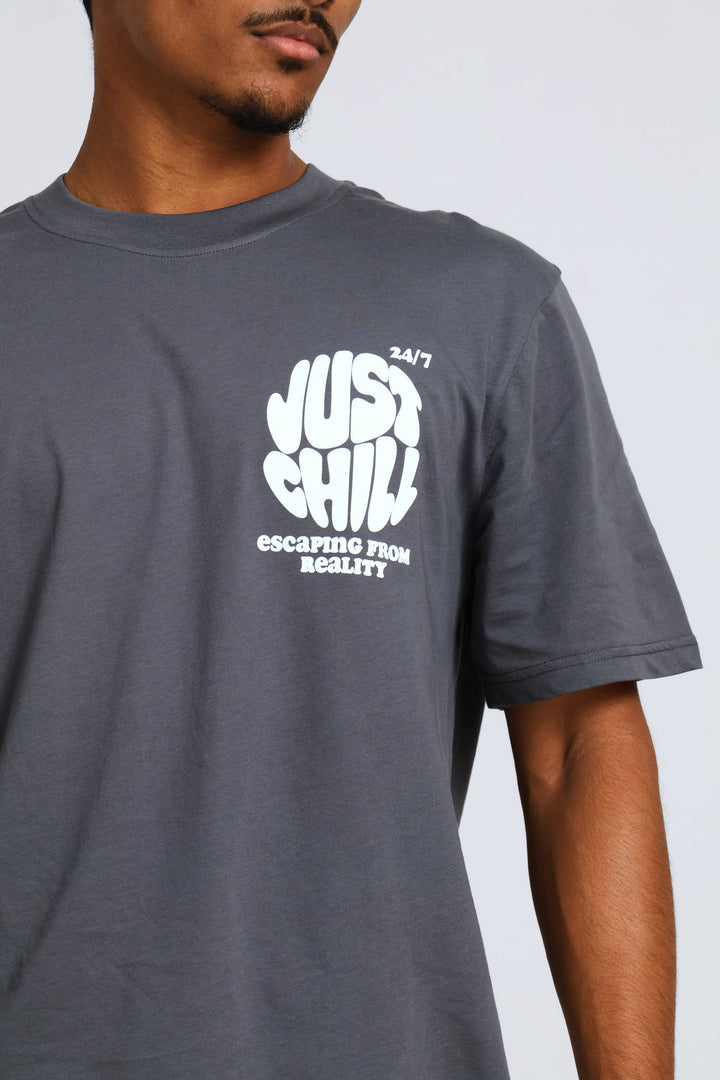 Just Chill Front & Back Print Tee - Dark Grey