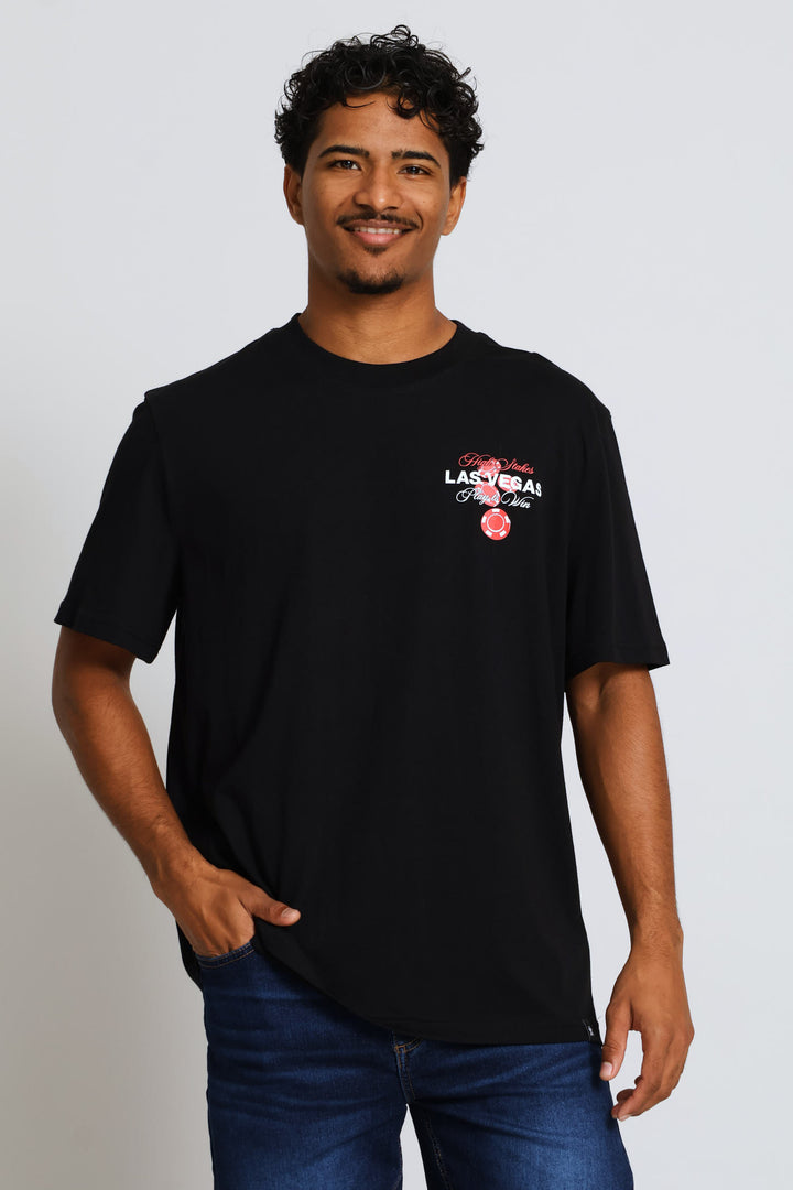 Las Vegas Front & Back Print Tee - Black