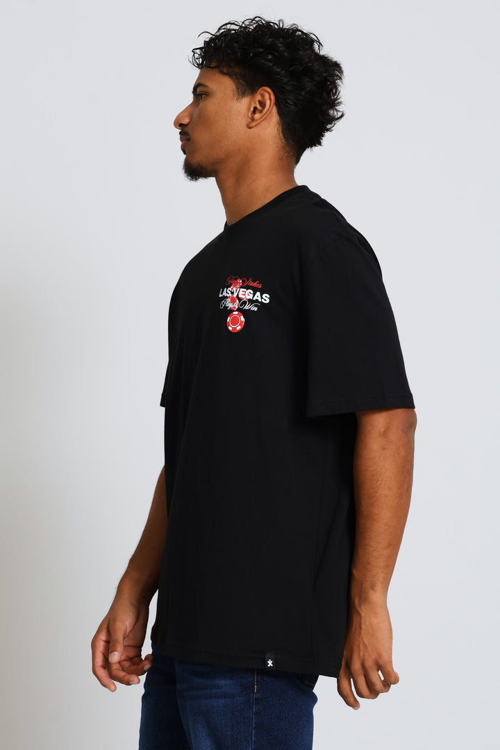 Las Vegas Front & Back Print Tee - Black