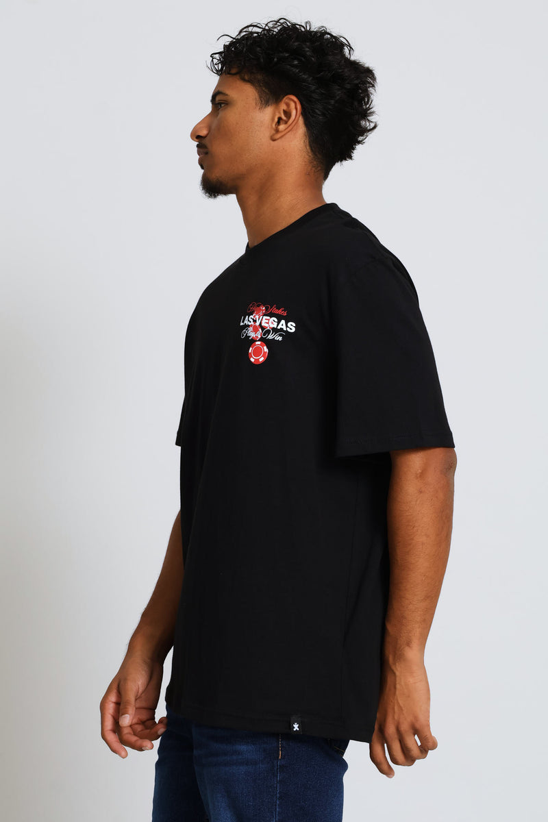 Las Vegas Front & Back Print Tee - Black