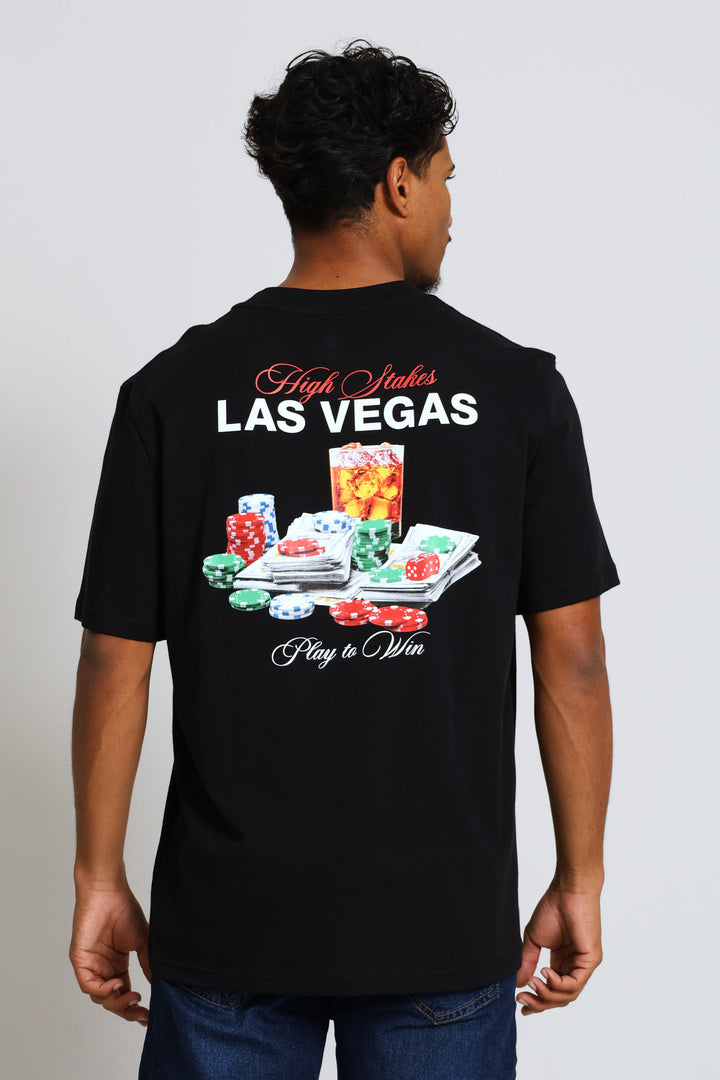 Las Vegas Front & Back Print Tee - Black