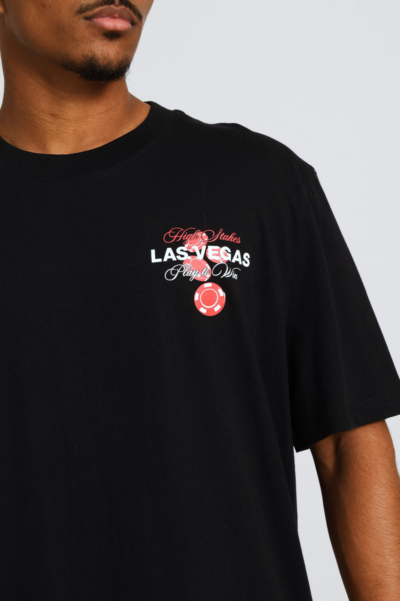 Las Vegas Front & Back Print Tee - Black