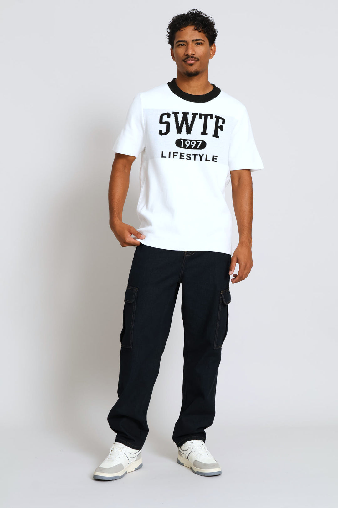 Contrast Knit Tee - White