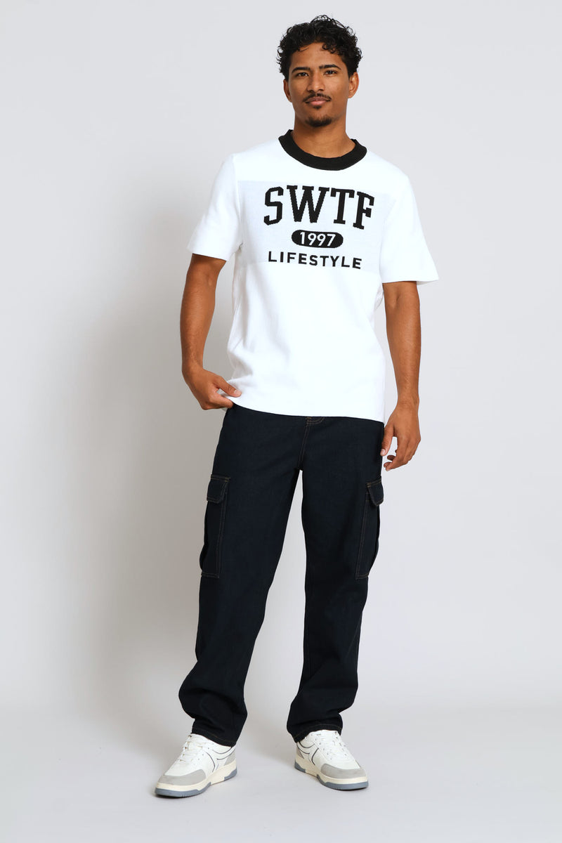 Contrast Knit Tee - White
