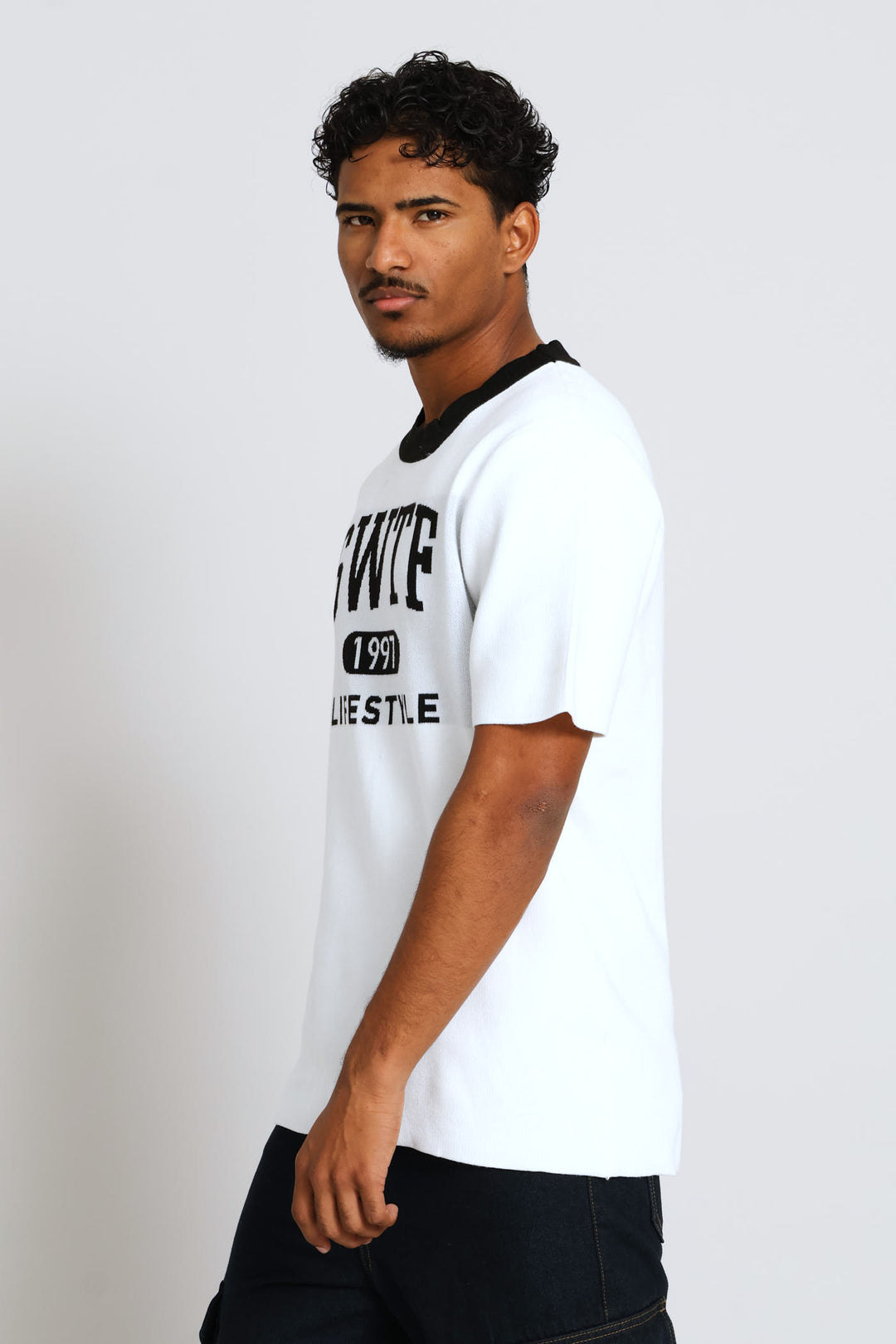 Contrast Knit Tee - White