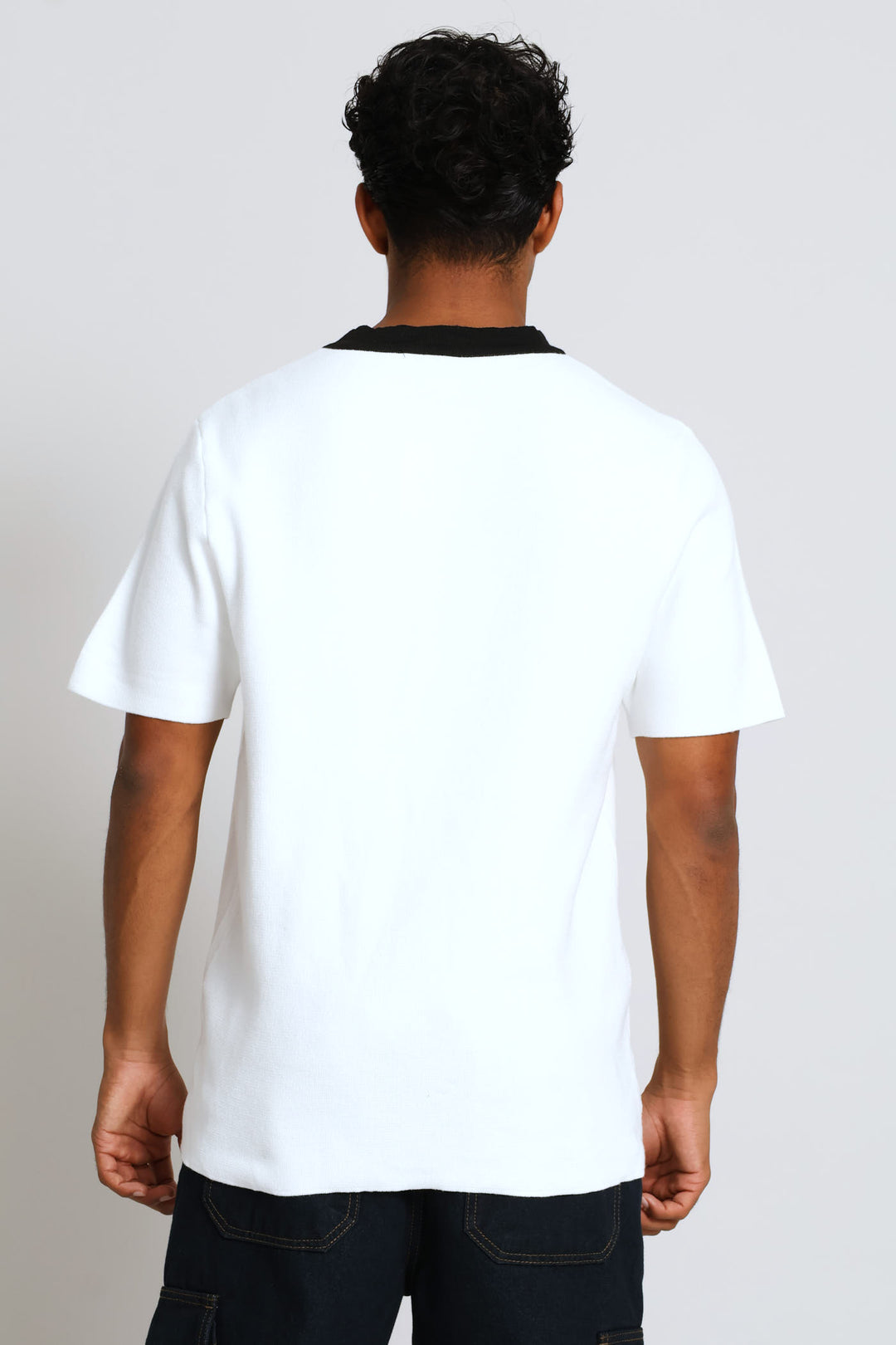 Contrast Knit Tee - White