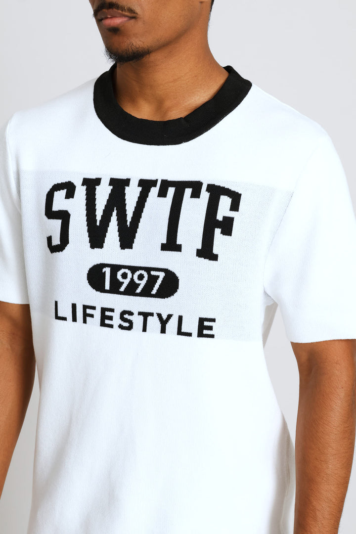 Contrast Knit Tee - White