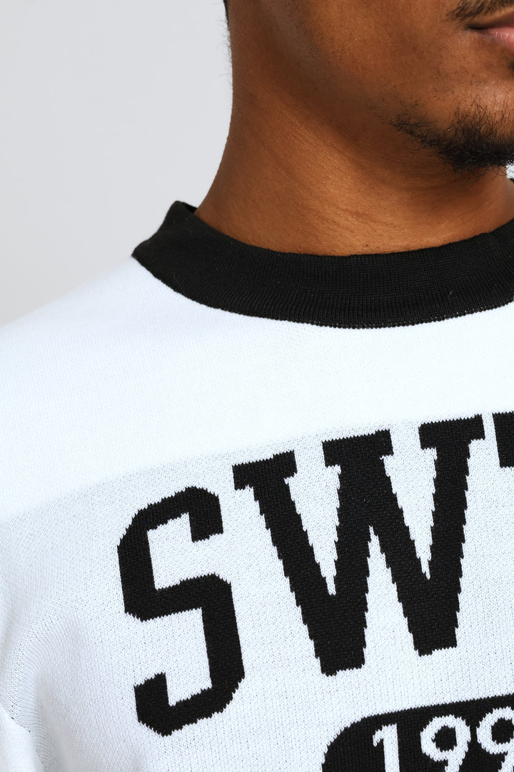 Contrast Knit Tee - White