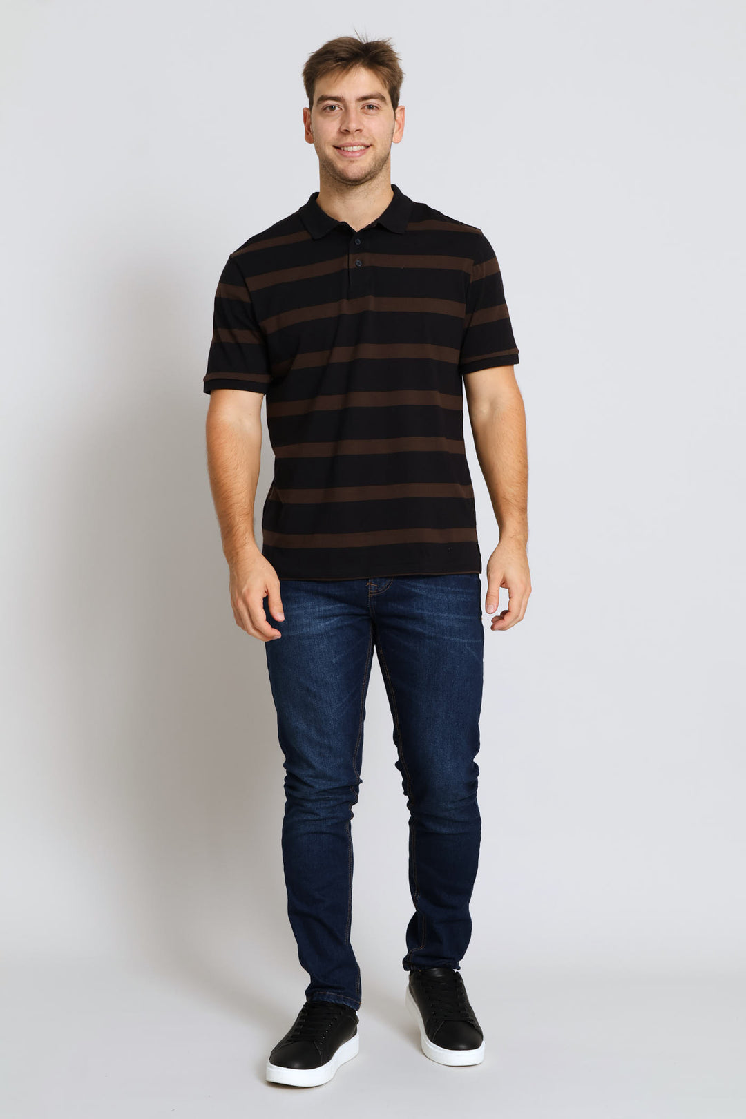Stripe Golfer - Navy/Chocolate