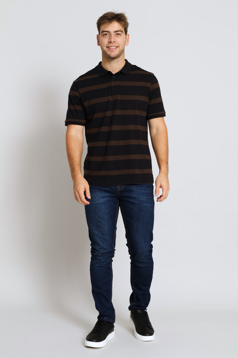 Stripe Golfer - Navy/Chocolate