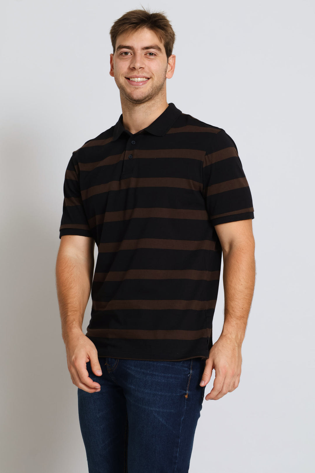 Stripe Golfer - Navy/Chocolate