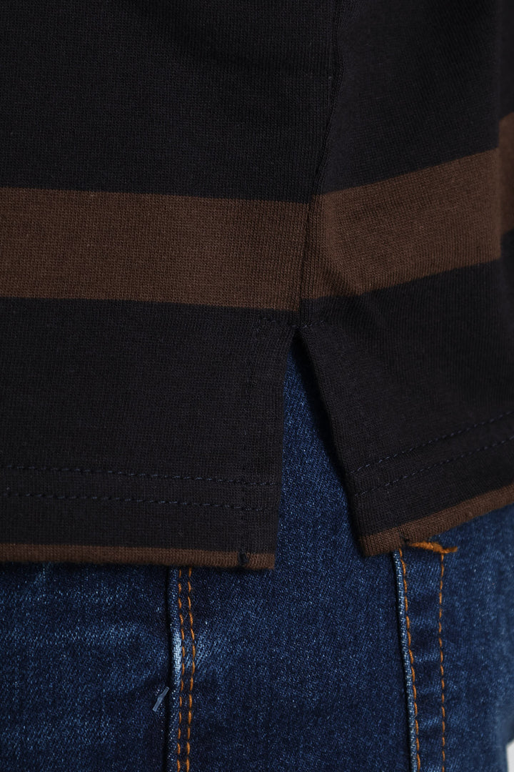 Stripe Golfer - Navy/Chocolate