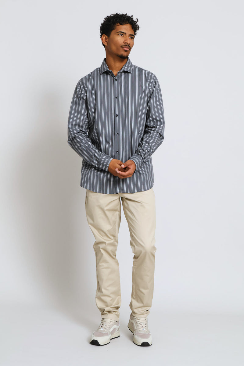 Long Sleeve Stripe Printed Shirt - Charcoal