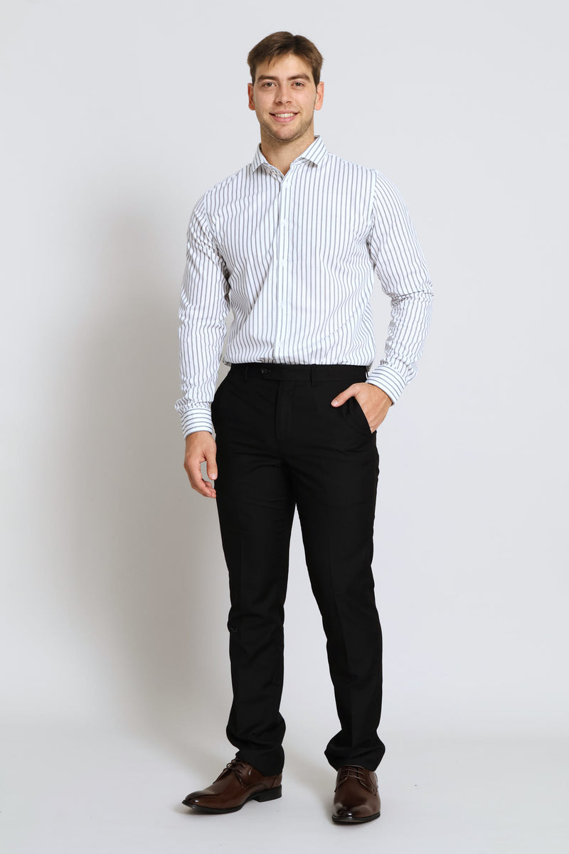 Slim Basic Stripe Printed Shirt - Grey/White