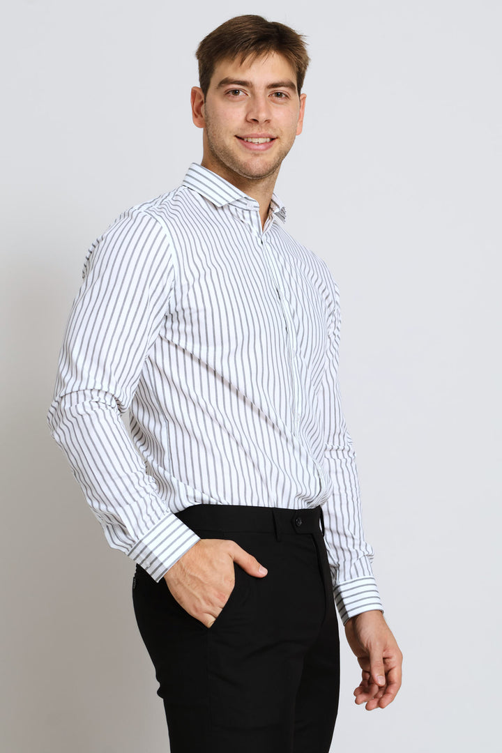 Slim Basic Stripe Printed Shirt - Grey/White