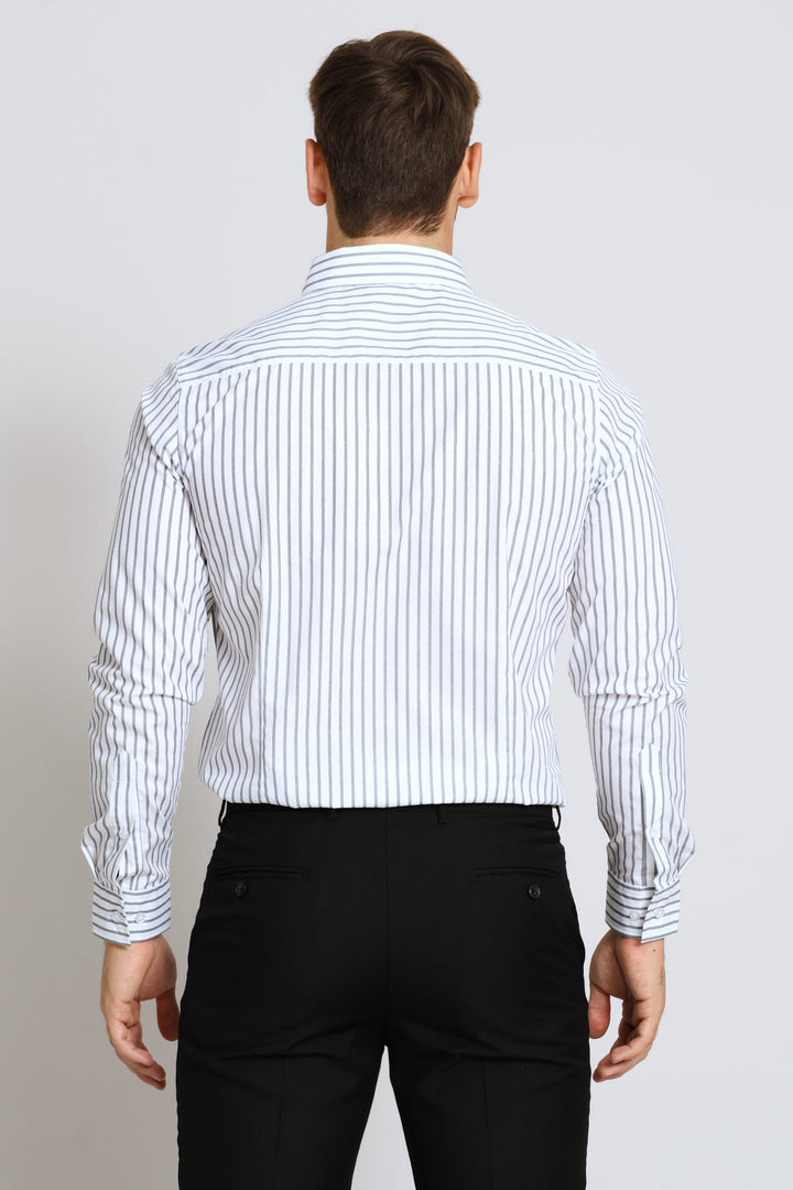 Slim Basic Stripe Printed Shirt - Grey/White