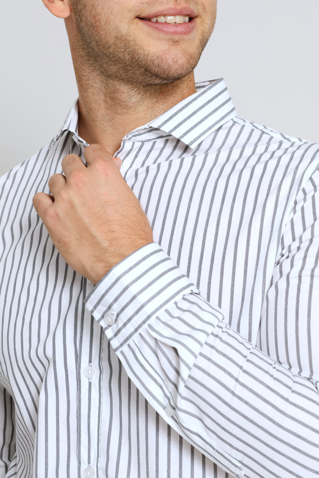 Slim Basic Stripe Printed Shirt - Grey/White